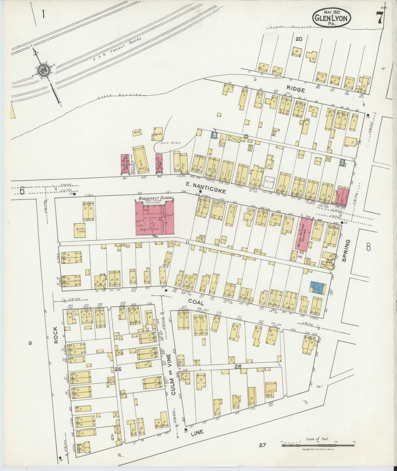Sanborn Fire Insurance Map from Glen Lyon, Luzerne County, Pennsylvania (1921), Sheet #0007 - Historic Sanborn Fire Insurance Map Print, vintage old map wall art, antique decor, genealogy gift, Pennsylvania Pennsylvania map