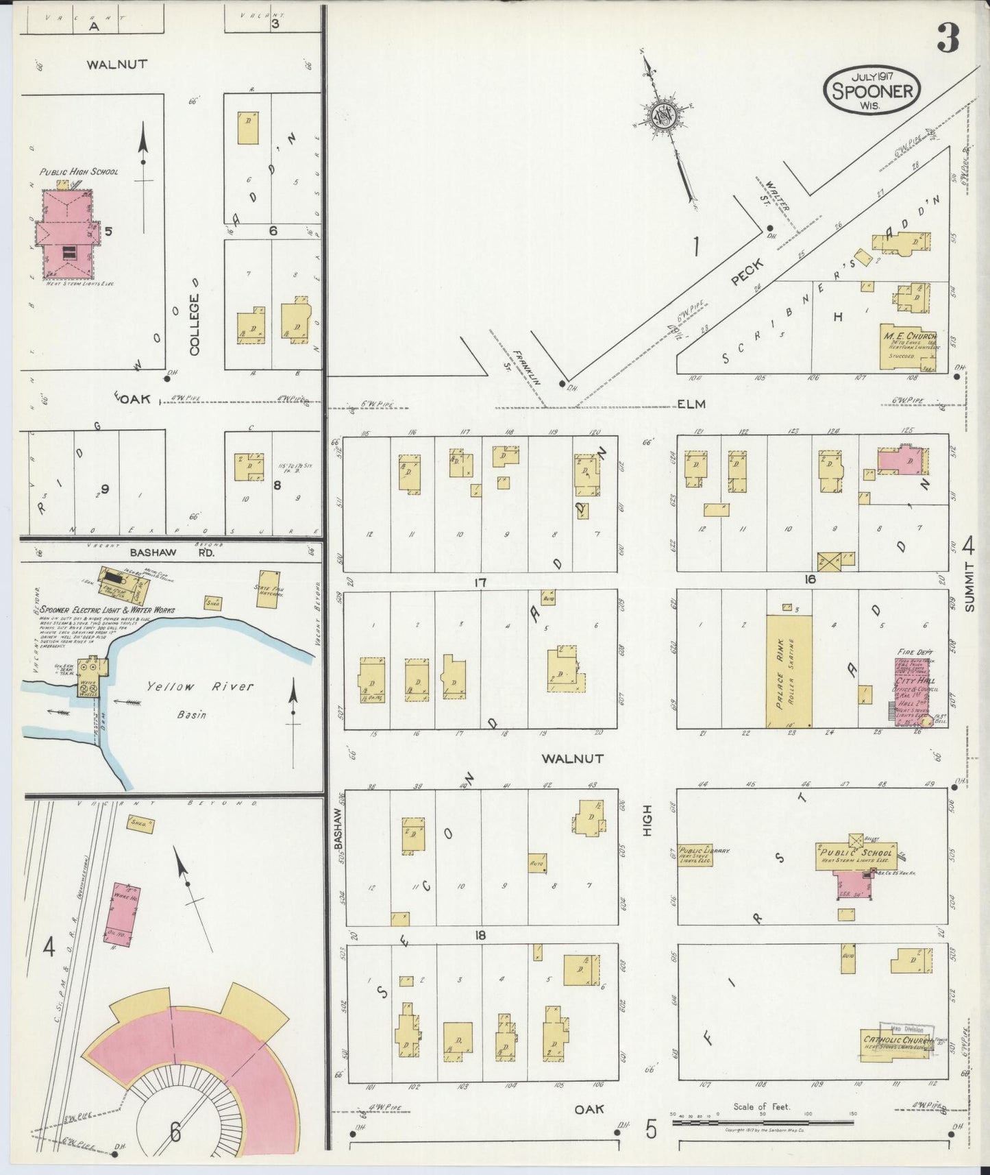Sanborn Fire Insurance Map from Spooner, Washburn County, Wisconsin (1917), Sheet #0003 - Historic Sanborn Fire Insurance Map Print, vintage old map wall art, antique decor, genealogy gift, Wisconsin Wisconsin map