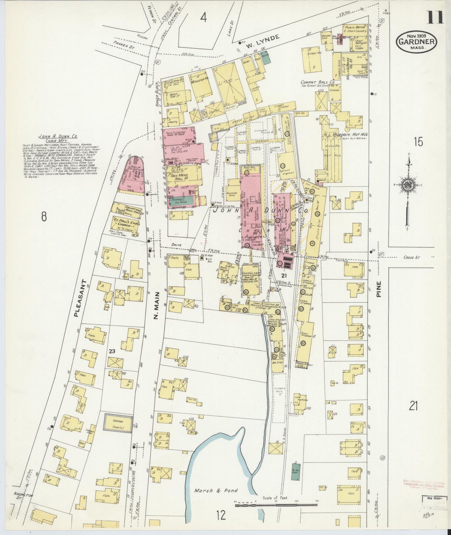 Sanborn Fire Insurance Map from Gardner, Worcester County, Massachusetts (1909), Sheet #0011 - Complete Map Set gallery image, historic Sanborn map, vintage wall art, Massachusetts Massachusetts