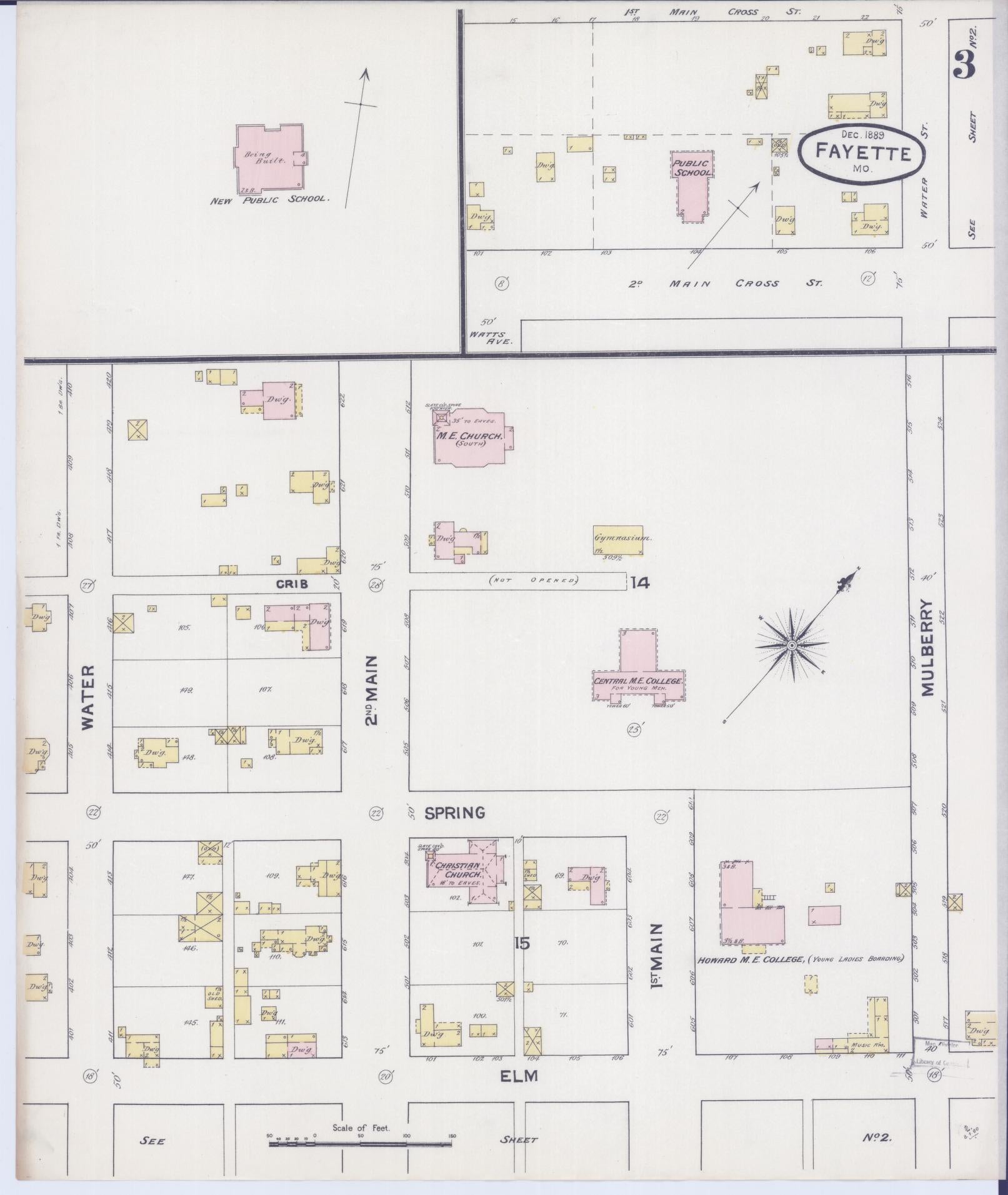 Sanborn Fire Insurance Map from Fayette, Howard County, Missouri (1889), Sheet #0003 - Historic Sanborn Fire Insurance Map Print, vintage old map wall art, antique decor, genealogy gift, Missouri Missouri map
