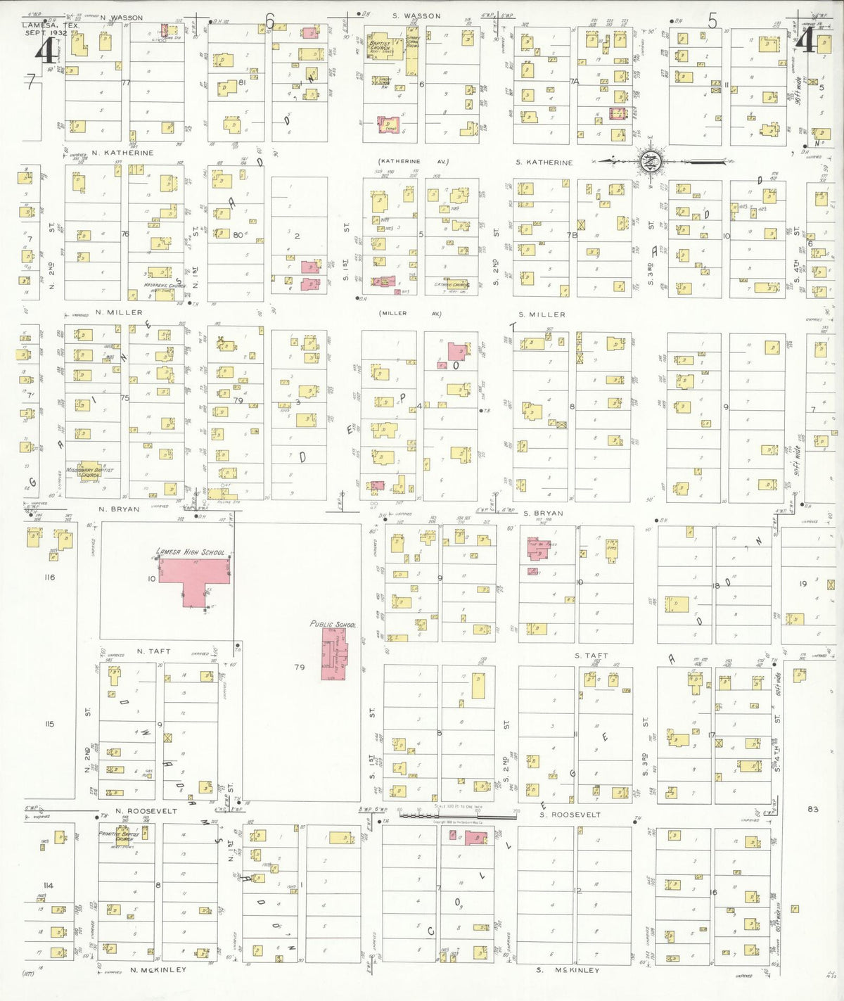 Sanborn Fire Insurance Map from Lamesa, Dawson County, Texas (1932), Sheet #0004 - Complete Map Set gallery image, historic Sanborn map, vintage wall art, Texas Texas