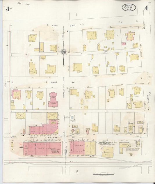 Sanborn Fire Insurance Map from Opp, Covington County, Alabama (1943), Sheet #0004 - Historic Sanborn Fire Insurance Map Print, vintage old map wall art, antique decor, genealogy gift, Alabama Alabama map