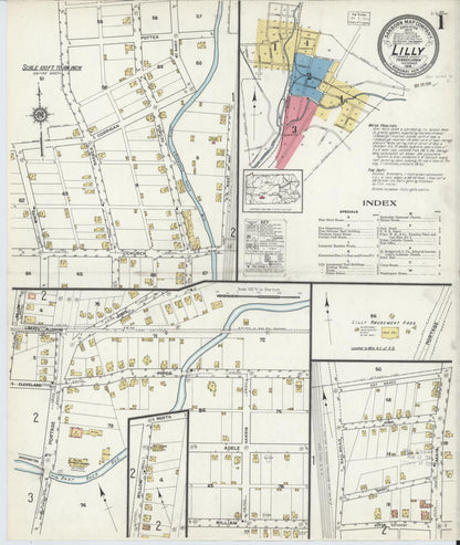 Sanborn Fire Insurance Map from Lilly, Cambria County, Pennsylvania (1916), Sheet #0001 - Historic Sanborn Fire Insurance Map Print, vintage old map wall art, antique decor, genealogy gift, Pennsylvania Pennsylvania map