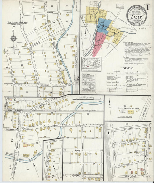 Sanborn Fire Insurance Map from Lilly, Cambria County, Pennsylvania (1916), Sheet #0001 - Historic Sanborn Fire Insurance Map Print, vintage old map wall art, antique decor, genealogy gift, Pennsylvania Pennsylvania map