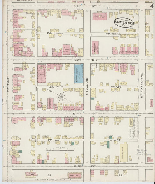 Sanborn Fire Insurance Map from Lewisburg, Union County, Pennsylvania (1885), Sheet #0004 - Historic Sanborn Fire Insurance Map Print, vintage old map wall art, antique decor, genealogy gift, Pennsylvania Pennsylvania map