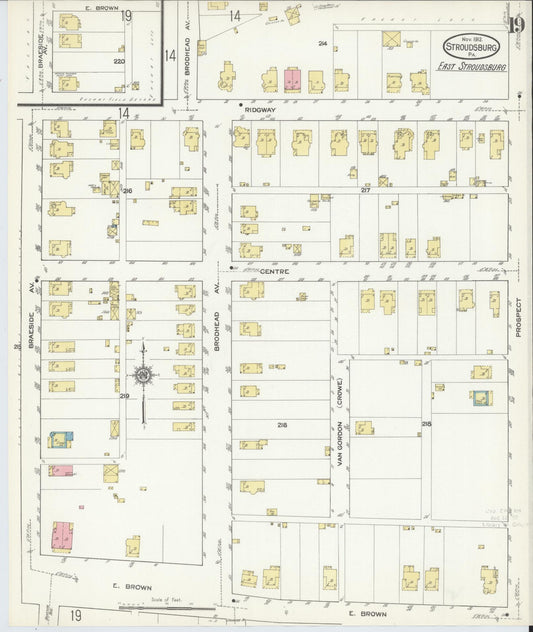 Sanborn Fire Insurance Map from Stroudsburg, Monroe County, Pennsylvania (1912), Sheet #0019 - Historic Sanborn Fire Insurance Map Print, vintage old map wall art, antique decor, genealogy gift, Pennsylvania Pennsylvania map
