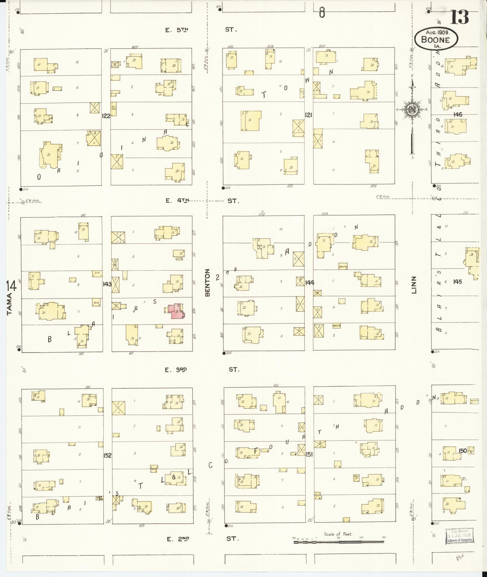 Sanborn Fire Insurance Map from Boone, Boone County, Iowa (1909), Sheet #0013 - Historic Sanborn Fire Insurance Map Print, vintage old map wall art