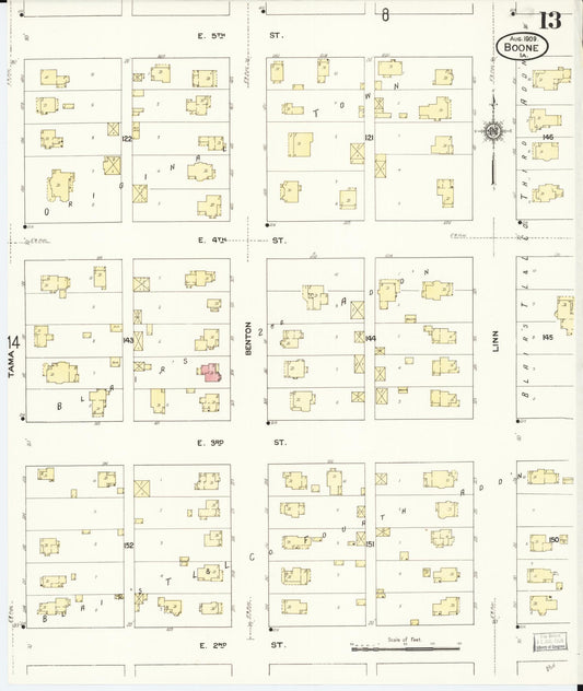 Sanborn Fire Insurance Map from Boone, Boone County, Iowa (1909), Sheet #0013 - Historic Sanborn Fire Insurance Map Print, vintage old map wall art