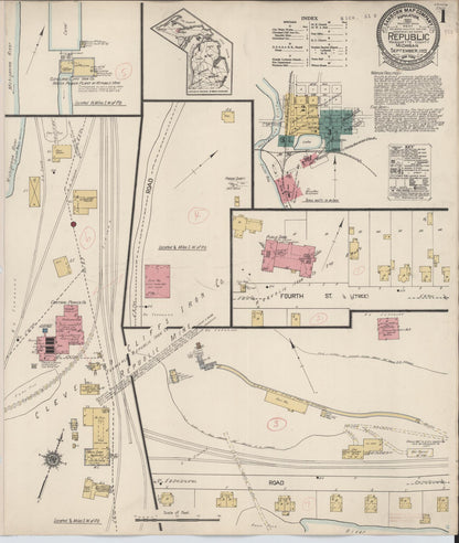 Sanborn Fire Insurance Map from Republic, Marquette County, Michigan (1922), Sheet #0001 - Historic Sanborn Fire Insurance Map Print, vintage old map wall art, antique decor, genealogy gift, Michigan Michigan map