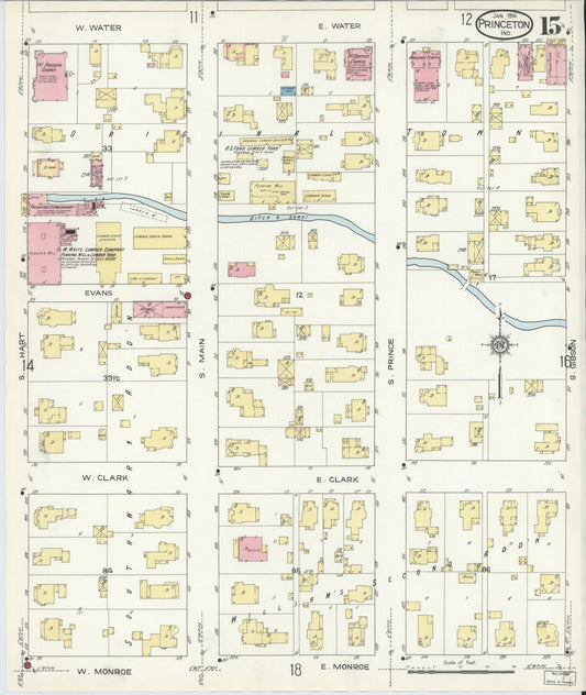 Sanborn Fire Insurance Map from Princeton, Gibson County, Indiana (1914), Sheet #0015 - Historic Sanborn Fire Insurance Map Print, vintage old map wall art, antique decor, genealogy gift, Indiana Indiana map