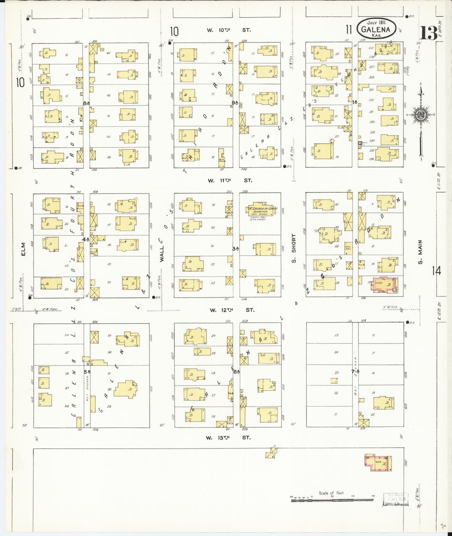 Sanborn Fire Insurance Map from Galena, Cherokee County, Kansas (1911), Sheet #0013 - Historic Sanborn Fire Insurance Map Print, vintage old map wall art, antique decor, genealogy gift, Kansas Kansas map