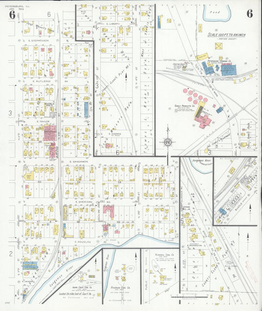 Sanborn Fire Insurance Map from Petersburg, Menard County, Illinois (1933), Sheet #0006 - Historic Sanborn Fire Insurance Map Print, vintage old map wall art, antique decor, genealogy gift, Illinois Illinois map
