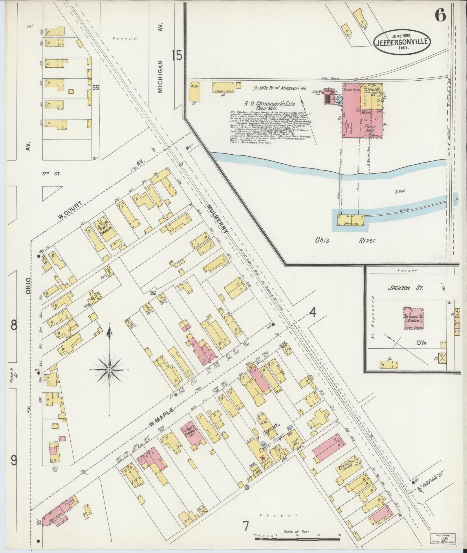 Sanborn Fire Insurance Map from Jeffersonville, Clark County, Indiana (1898), Sheet #0006 - Complete Map Set gallery image, historic Sanborn map, vintage wall art, Indiana Indiana