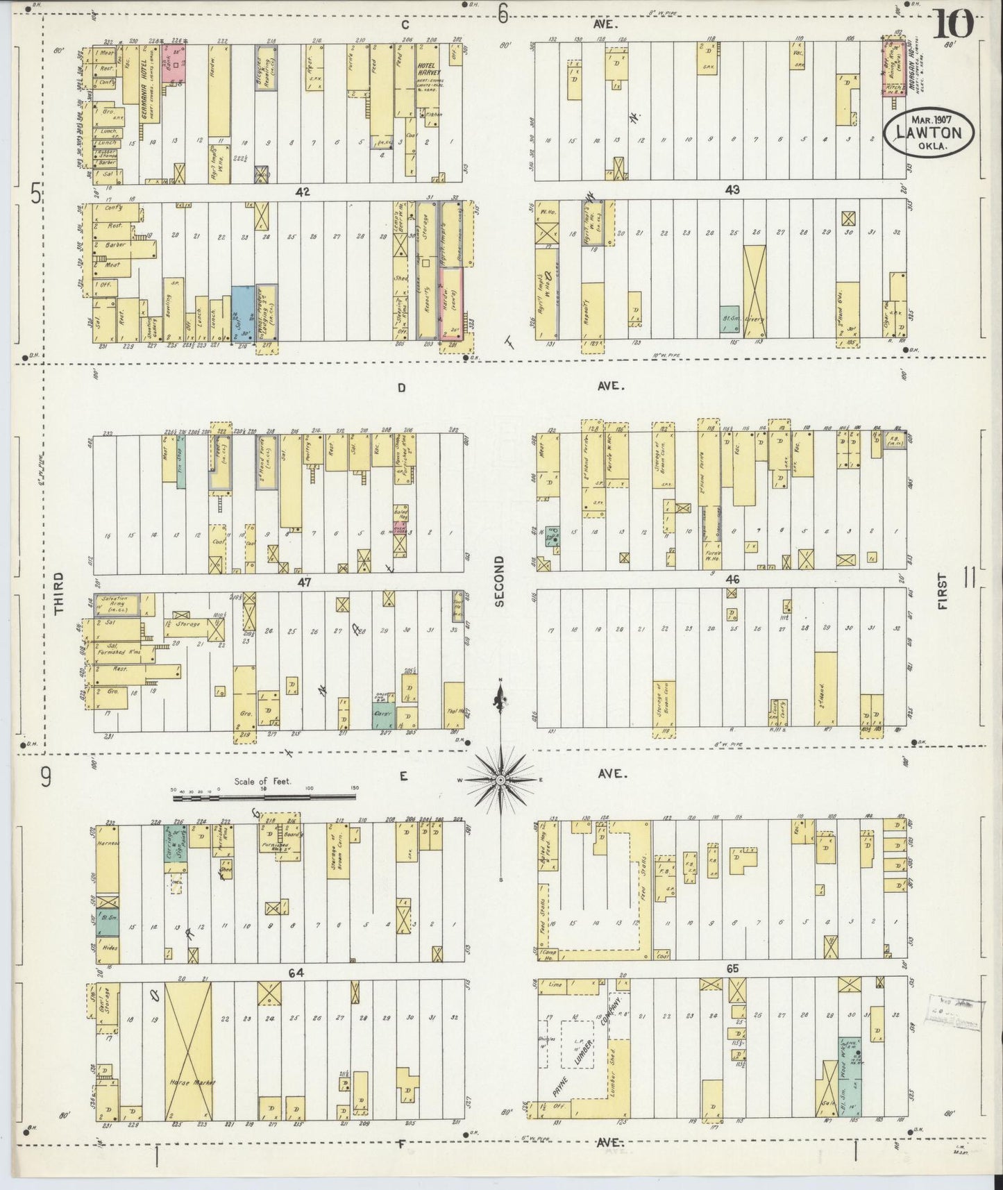 Sanborn Fire Insurance Map from Lawton, Comanche County, Oklahoma (1907), Sheet #0010 - Complete Map Set gallery image, historic Sanborn map, vintage wall art, Oklahoma Oklahoma