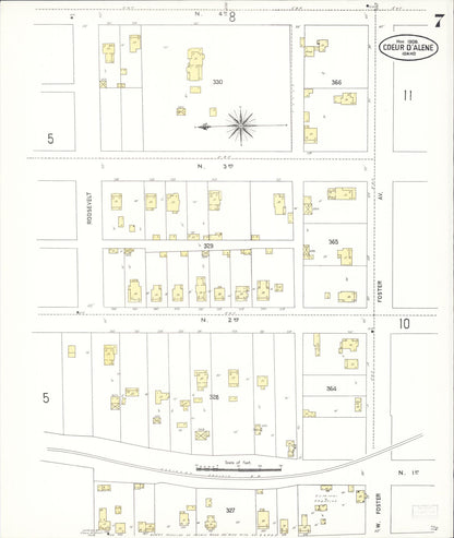 Sanborn Fire Insurance Map from Coeur D'alene, Kootenai County, Idaho (1908), Sheet #0007 - Complete Map Set gallery image, historic Sanborn map, vintage wall art, Idaho Idaho