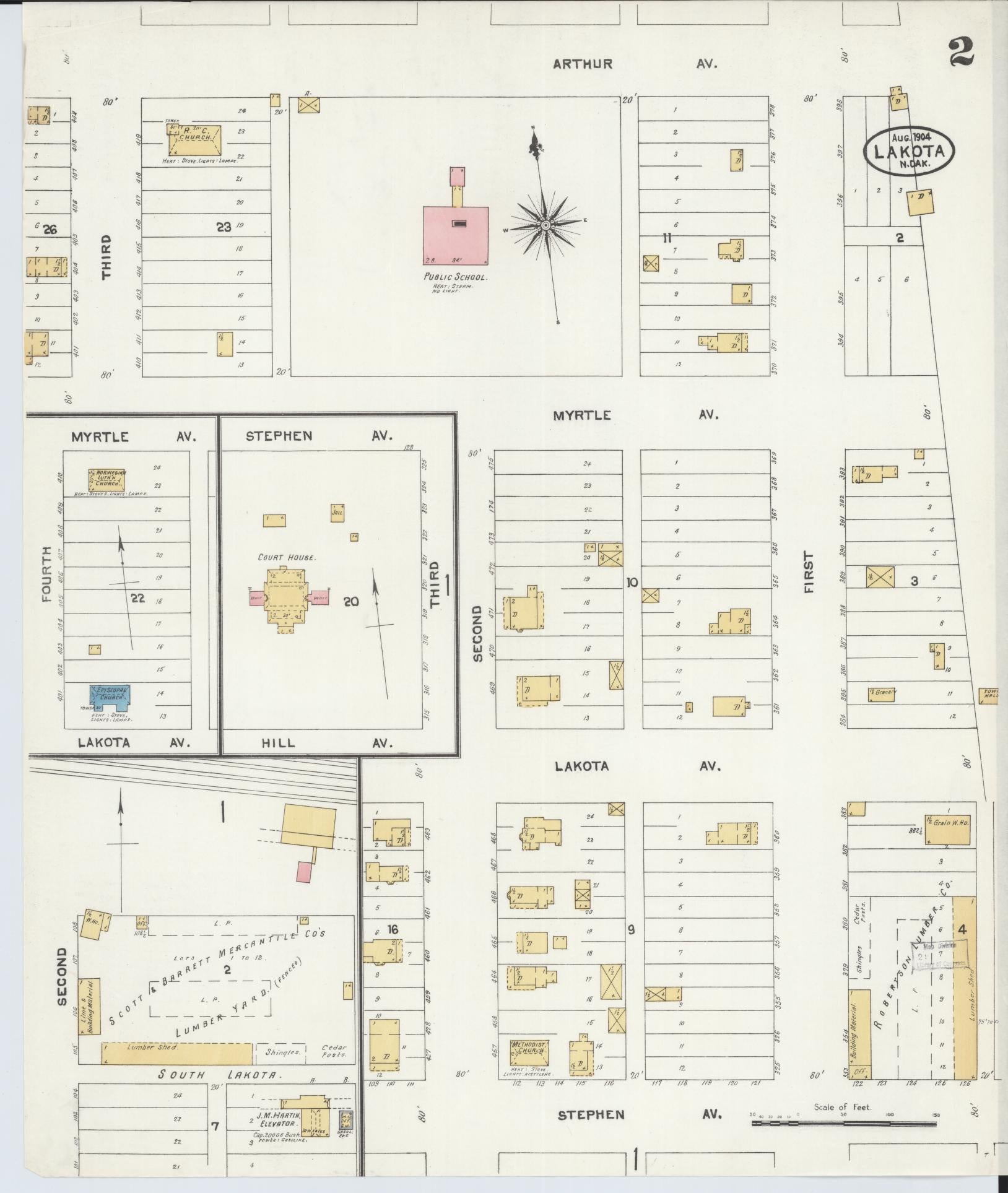 Sanborn Fire Insurance Map from Lakota, Nelson County, North Dakota (1904), Sheet #0002 - Complete Map Set gallery image, historic Sanborn map, vintage wall art, North Dakota North Dakota