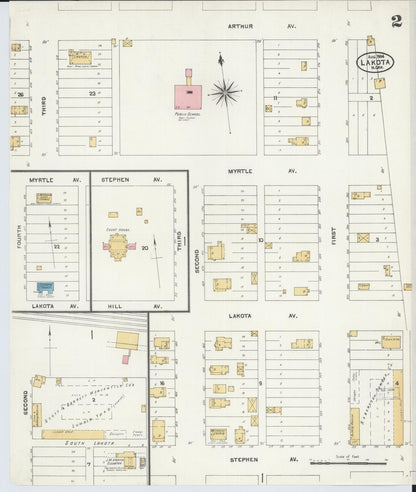 Sanborn Fire Insurance Map from Lakota, Nelson County, North Dakota (1904), Sheet #0002 - Complete Map Set gallery image, historic Sanborn map, vintage wall art, North Dakota North Dakota
