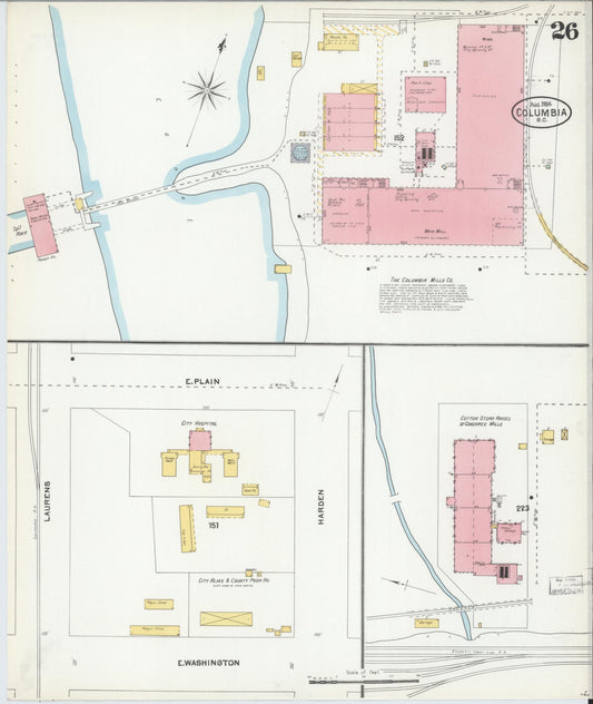 Sanborn Fire Insurance Map from Columbia, Richland County, South Carolina (1904), Sheet #0026 - Historic Sanborn Fire Insurance Map Print, vintage old map wall art, antique decor, genealogy gift, South Carolina South Carolina map