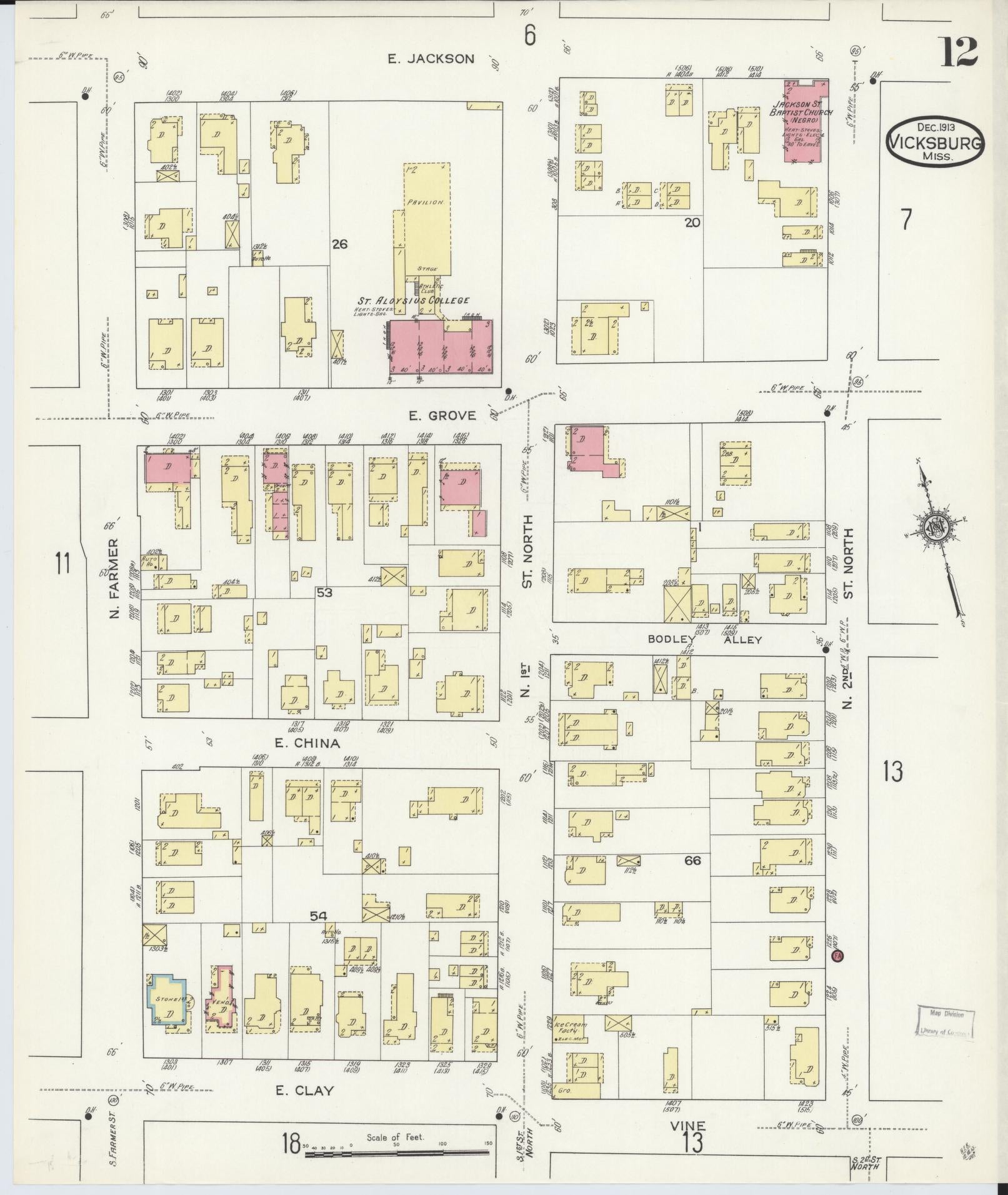 Sanborn Fire Insurance Map from Vicksburg, Warren County, Mississippi (1913), Sheet #0012 - Complete Map Set gallery image, historic Sanborn map, vintage wall art, Mississippi Mississippi