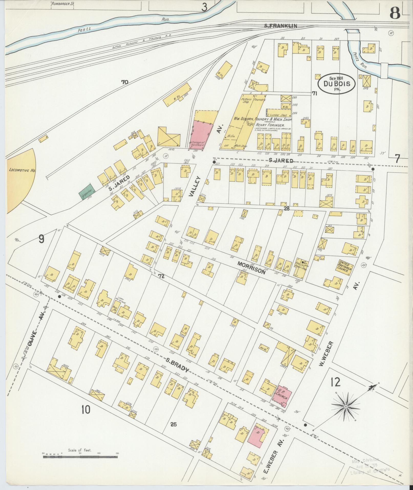 Sanborn Fire Insurance Map from Du Bois, Clearfield County, Pennsylvania (1901), Sheet #0008 - Historic Sanborn Fire Insurance Map Print, vintage old map wall art, antique decor, genealogy gift, Pennsylvania Pennsylvania map