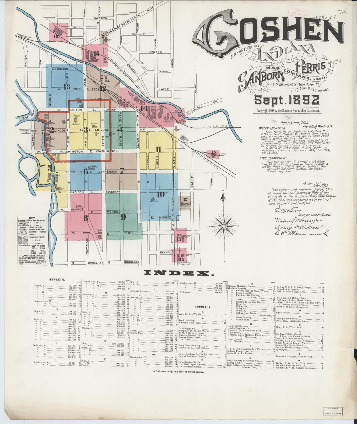 Sanborn Fire Insurance Map from Goshen, Elkhart County, Indiana (1892), Sheet #0001 - Historic Sanborn Fire Insurance Map Print, vintage old map wall art, antique decor, genealogy gift, Indiana Indiana map