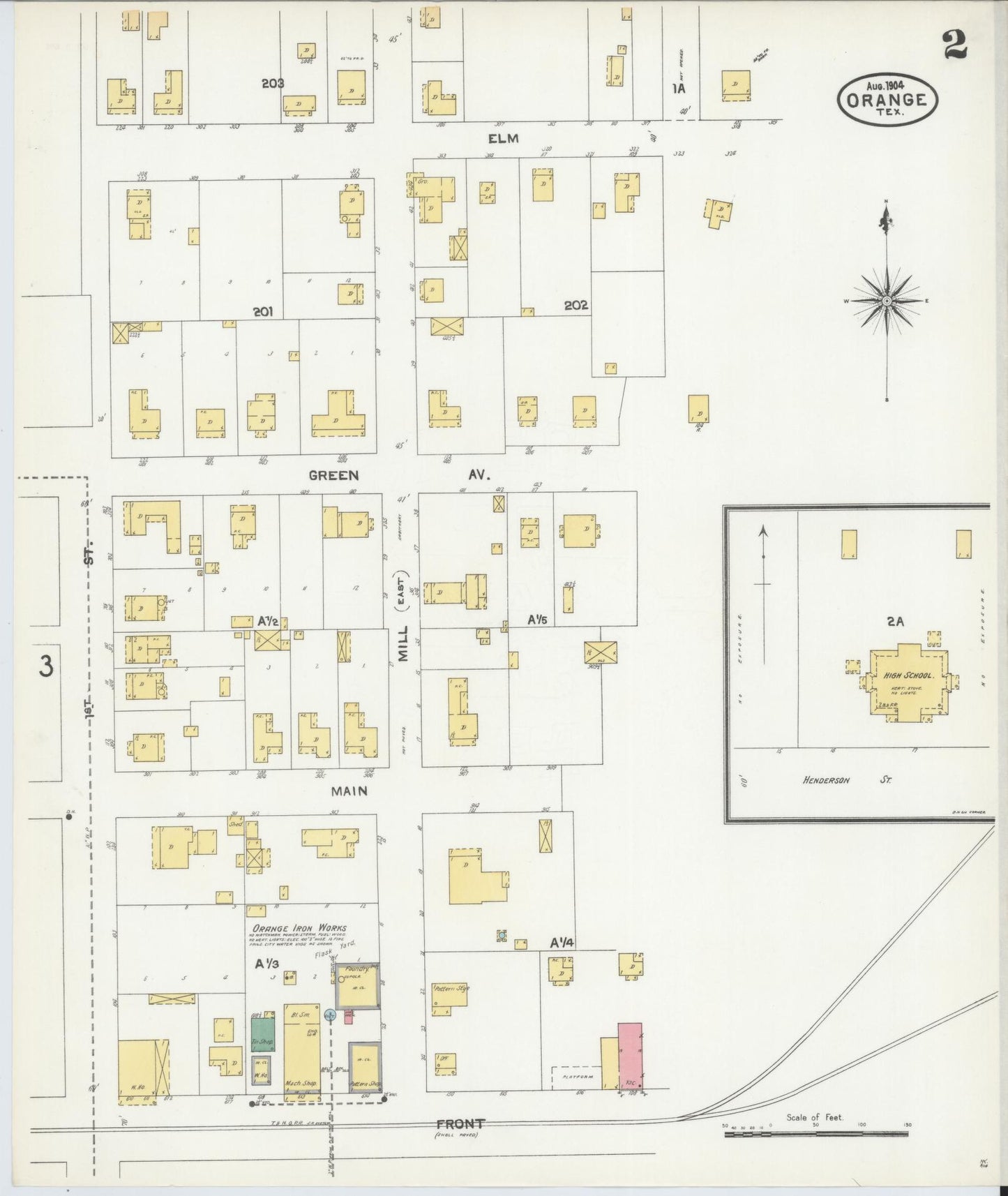 Sanborn Fire Insurance Map from Orange, Orange County, Texas (1904), Sheet #0002 - Historic Sanborn Fire Insurance Map Print, vintage old map wall art, antique decor, genealogy gift, Texas Texas map