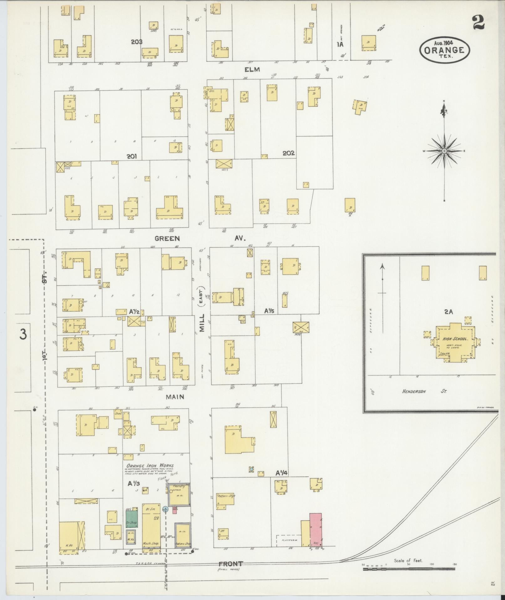 Sanborn Fire Insurance Map from Orange, Orange County, Texas (1904), Sheet #0002 - Historic Sanborn Fire Insurance Map Print, vintage old map wall art, antique decor, genealogy gift, Texas Texas map