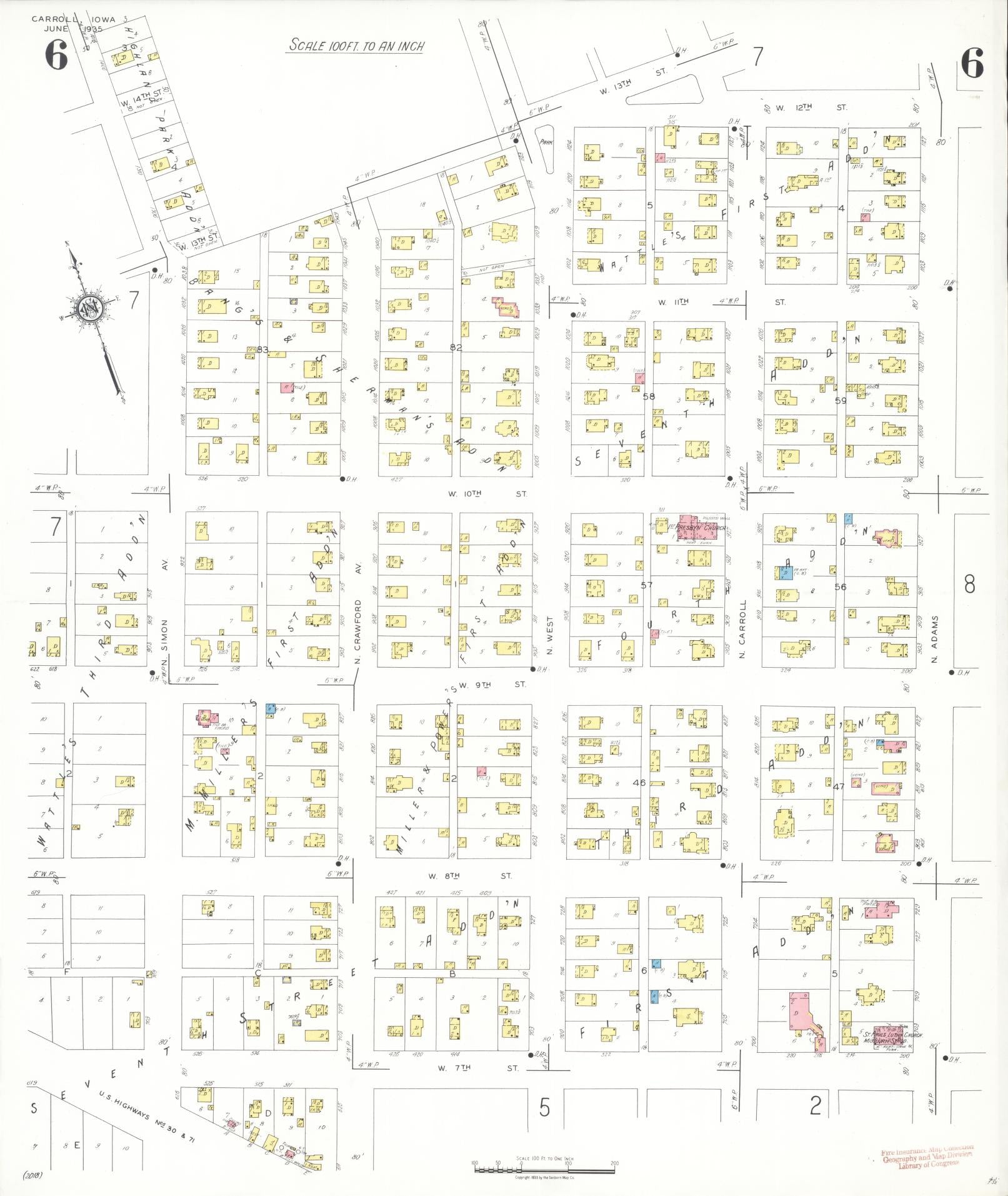 Sanborn Fire Insurance Map from Carroll, Carroll County, Iowa (1935), Sheet #0006 - Historic Sanborn Fire Insurance Map Print, vintage old map wall art