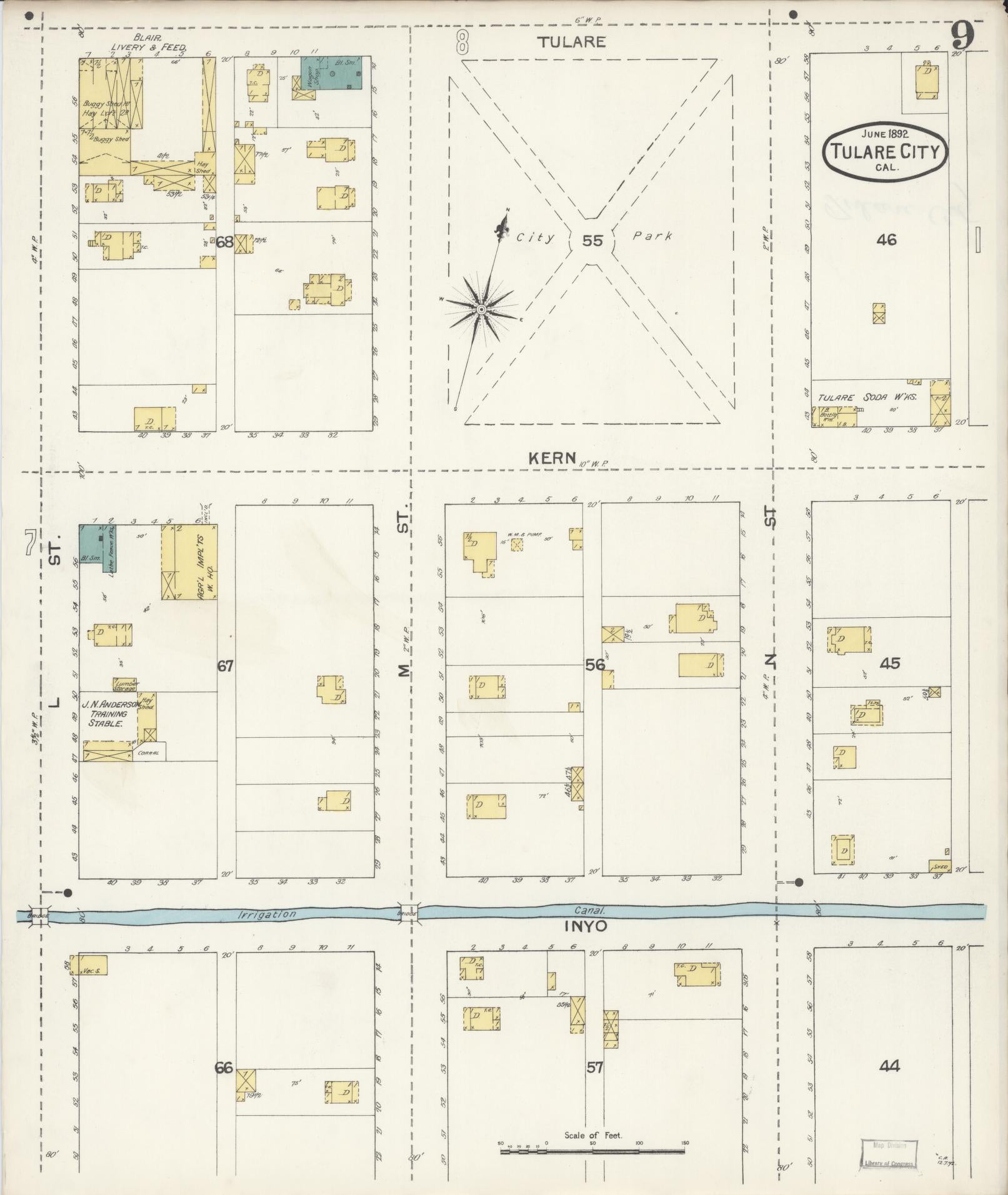 Sanborn Fire Insurance Map from Tulare, Tulare County, California (1892), Sheet #0009 - Complete Map Set gallery image, historic Sanborn map, vintage wall art, California California