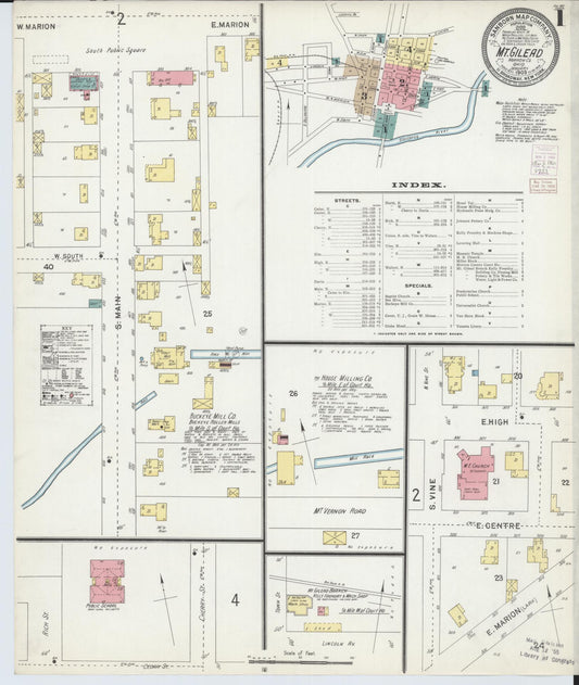 Sanborn Fire Insurance Map from Mount Gilead, Morrow County, Ohio (1903), Sheet #0001 - Complete Map Set gallery image, historic Sanborn map, vintage wall art, Ohio Ohio