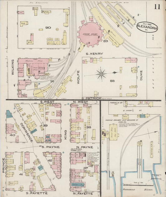 Sanborn Fire Insurance Map from Alexandria, Independent Cities, Virginia (1885), Sheet #0011 - Historic Sanborn Fire Insurance Map Print, vintage old map wall art, antique decor, genealogy gift, Virginia Virginia map