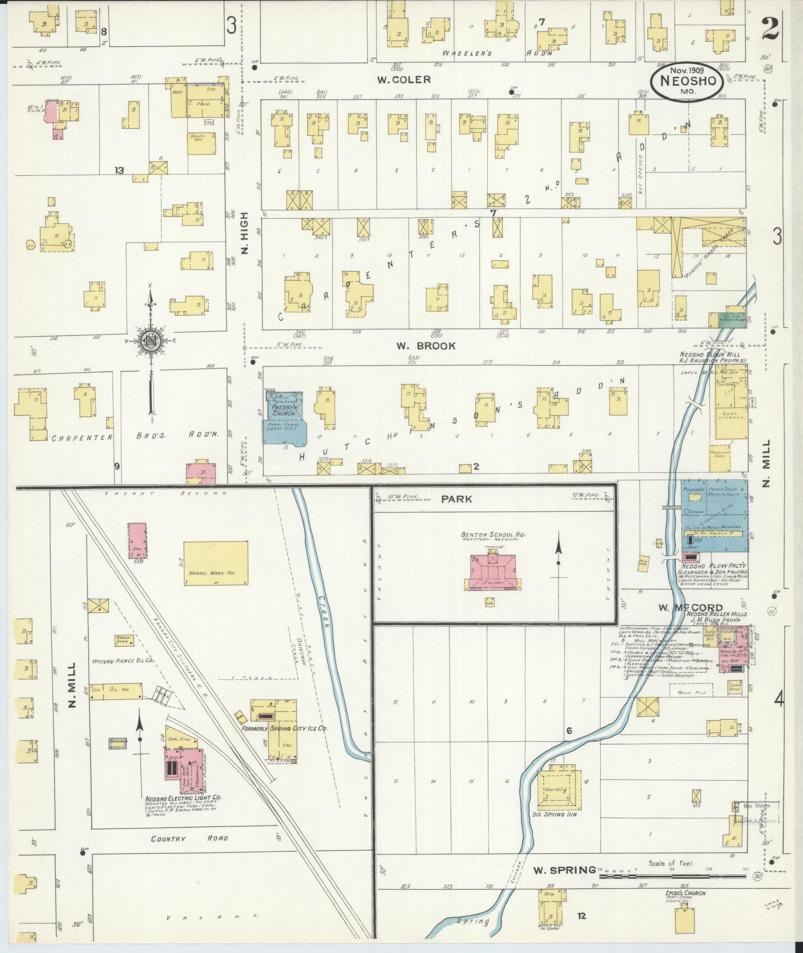 Sanborn Fire Insurance Map from Neosho, Newton County, Missouri (1909), Sheet #0002 - Complete Map Set gallery image, historic Sanborn map, vintage wall art, Missouri Missouri