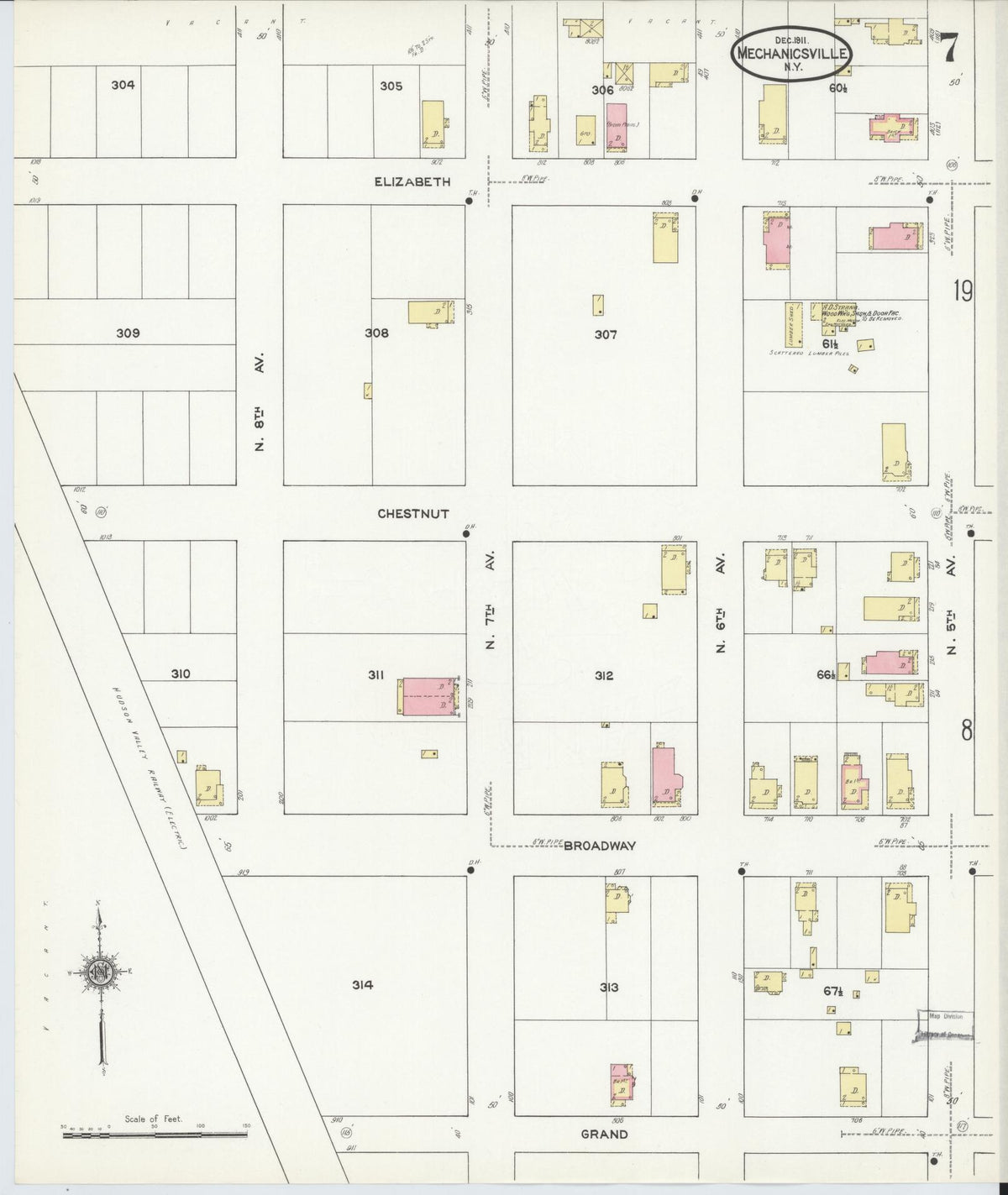 Sanborn Fire Insurance Map from Mechanicville, Saratoga County, New York (1911), Sheet #0007 - Historic Sanborn Fire Insurance Map Print, vintage old map wall art, antique decor, genealogy gift, New York New York map