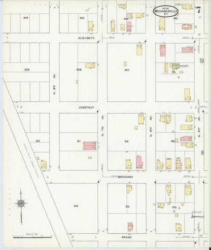 Sanborn Fire Insurance Map from Mechanicville, Saratoga County, New York (1911), Sheet #0007 - Historic Sanborn Fire Insurance Map Print, vintage old map wall art, antique decor, genealogy gift, New York New York map