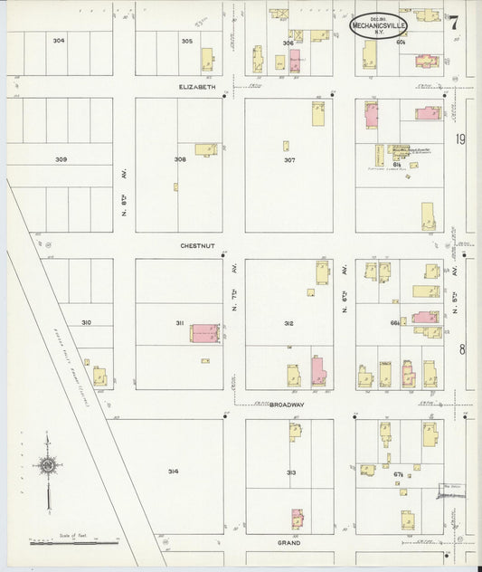 Sanborn Fire Insurance Map from Mechanicville, Saratoga County, New York (1911), Sheet #0007 - Historic Sanborn Fire Insurance Map Print, vintage old map wall art, antique decor, genealogy gift, New York New York map
