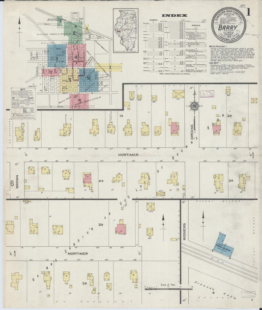 Sanborn Fire Insurance Map from Barry, Pike County, Illinois (1913), Sheet #0001 - Historic Sanborn Fire Insurance Map Print, vintage old map wall art, antique decor, genealogy gift, Illinois Illinois map
