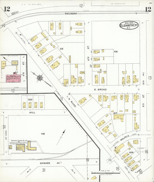 Sanborn Fire Insurance Map from Elizabeth City, Pasquotank County, North Carolina (1923), Sheet #0012 - Historic Sanborn Fire Insurance Map Print, vintage old map wall art, antique decor, genealogy gift, North Carolina North Carolina map