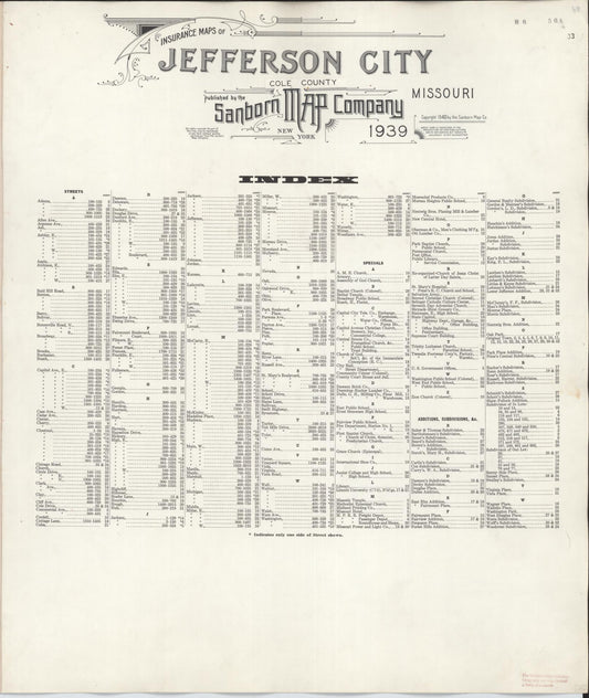 Sanborn Fire Insurance Map from Jefferson City, Cole County, Missouri (1947), Sheet #0001 - Historic Sanborn Fire Insurance Map Print, vintage old map wall art, antique decor, genealogy gift, Missouri Missouri map