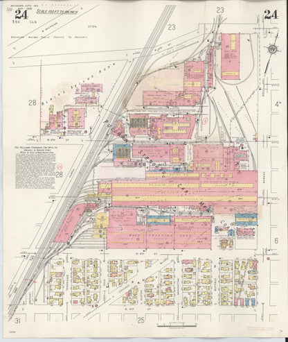 Sanborn Fire Insurance Map from Michigan City, La Porte County, Indiana (1948), Sheet #0024 - Historic Sanborn Fire Insurance Map Print, vintage old map wall art, antique decor, genealogy gift, Michigan Michigan map