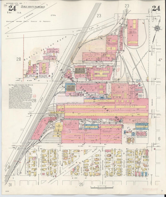 Sanborn Fire Insurance Map from Michigan City, La Porte County, Indiana (1948), Sheet #0024 - Historic Sanborn Fire Insurance Map Print, vintage old map wall art, antique decor, genealogy gift, Michigan Michigan map