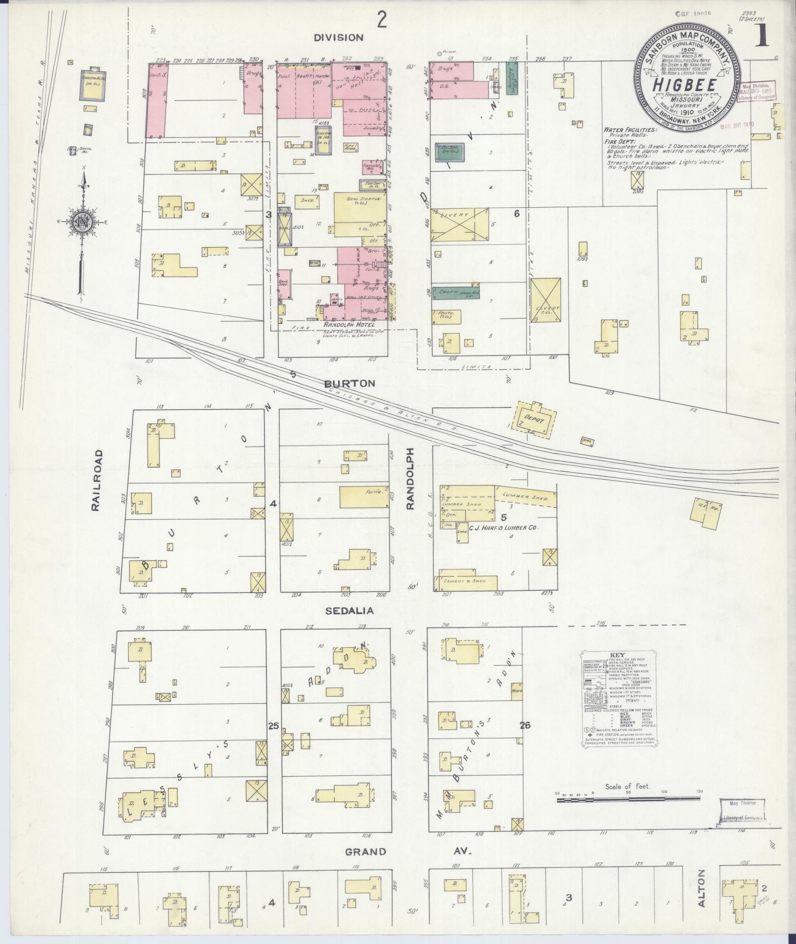 Sanborn Fire Insurance Map from Higbee, Randolph County, Missouri (1910), Sheet #0001 - Complete Map Set gallery image, historic Sanborn map, vintage wall art, Missouri Missouri