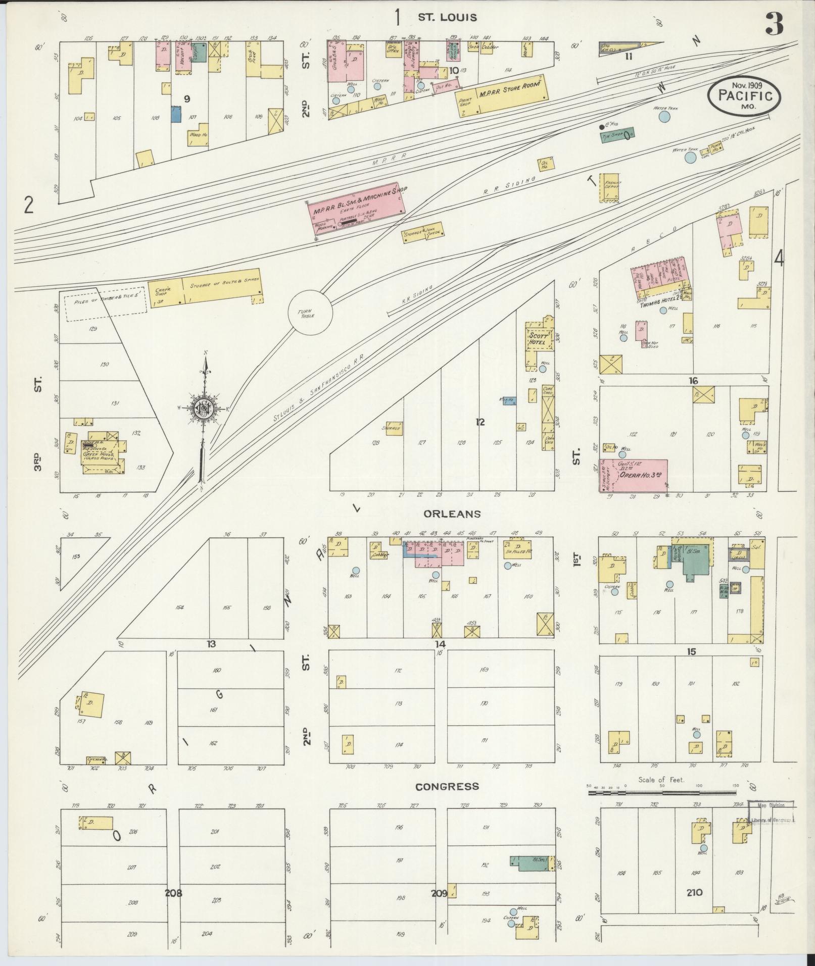 Sanborn Fire Insurance Map from Pacific, Franklin County, Missouri (1909), Sheet #0003 - Complete Map Set gallery image, historic Sanborn map, vintage wall art, Missouri Missouri