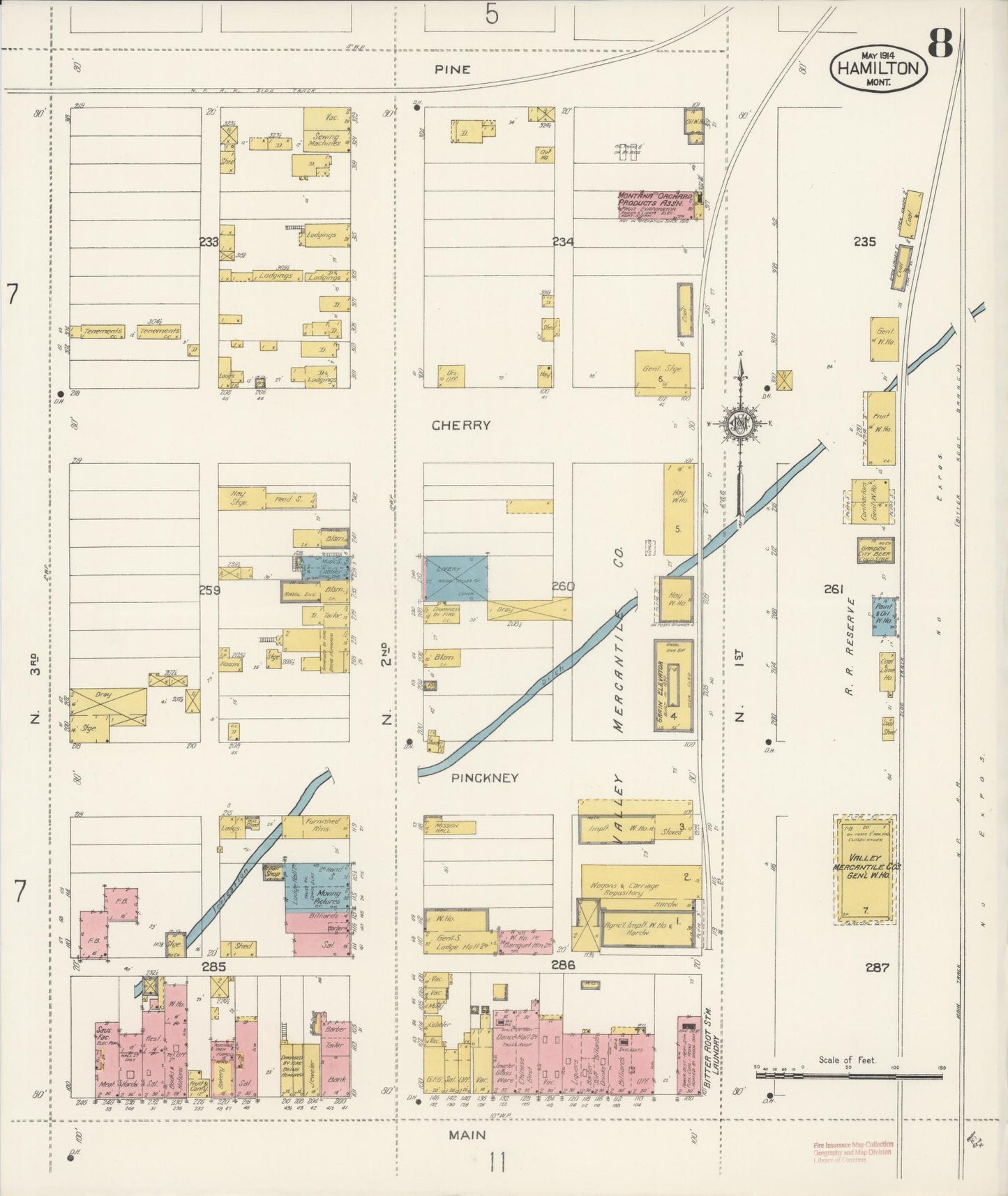 Sanborn Fire Insurance Map from Hamilton, Ravalli County, Montana (1914), Sheet #0008 - Complete Map Set gallery image, historic Sanborn map, vintage wall art, Montana Montana