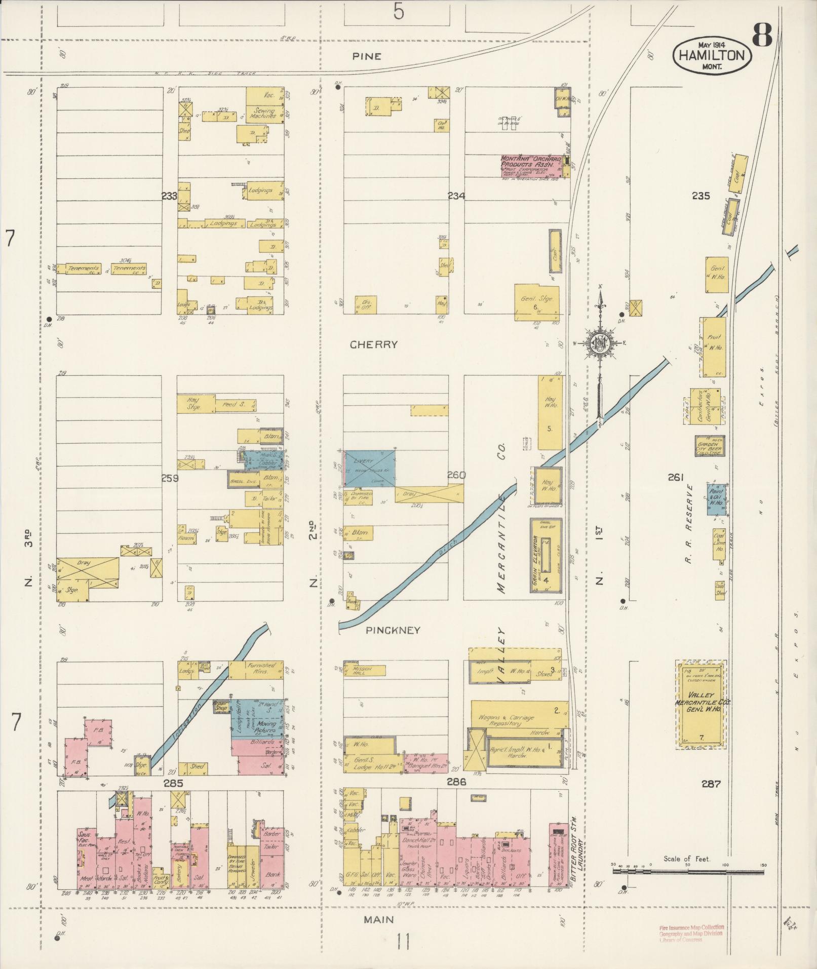 Sanborn Fire Insurance Map from Hamilton, Ravalli County, Montana (1914), Sheet #0008 - Complete Map Set gallery image, historic Sanborn map, vintage wall art, Montana Montana