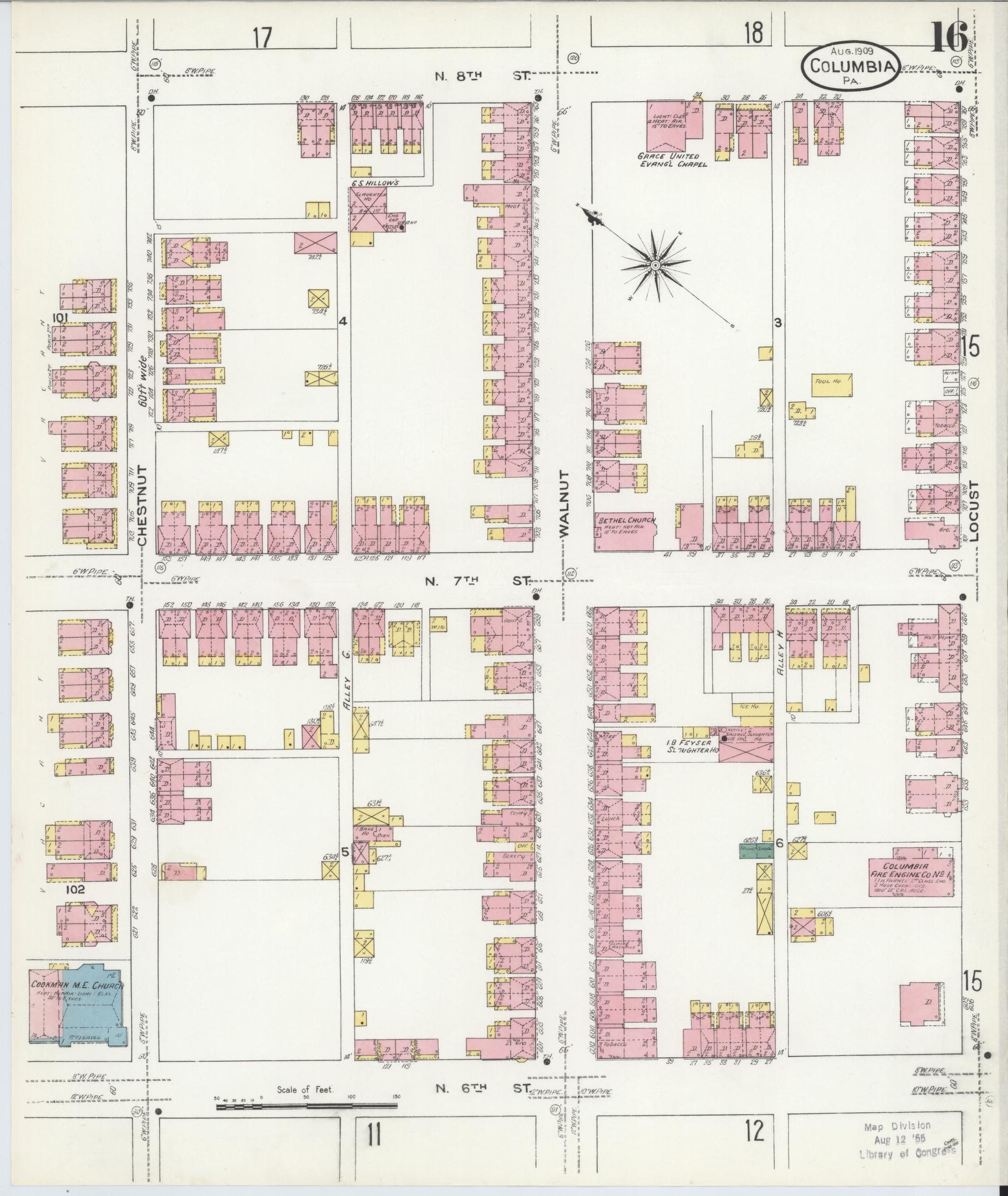 Sanborn Fire Insurance Map from Columbia, Lancaster County, Pennsylvania (1909), Sheet #0016 - Historic Sanborn Fire Insurance Map Print, vintage old map wall art, antique decor, genealogy gift, Pennsylvania Pennsylvania map