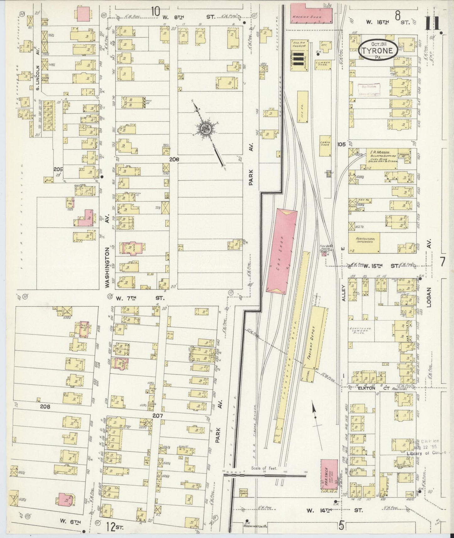 Sanborn Fire Insurance Map from Tyrone, Blair County, Pennsylvania (1911), Sheet #0011 - Complete Map Set gallery image, historic Sanborn map, vintage wall art, Pennsylvania Pennsylvania