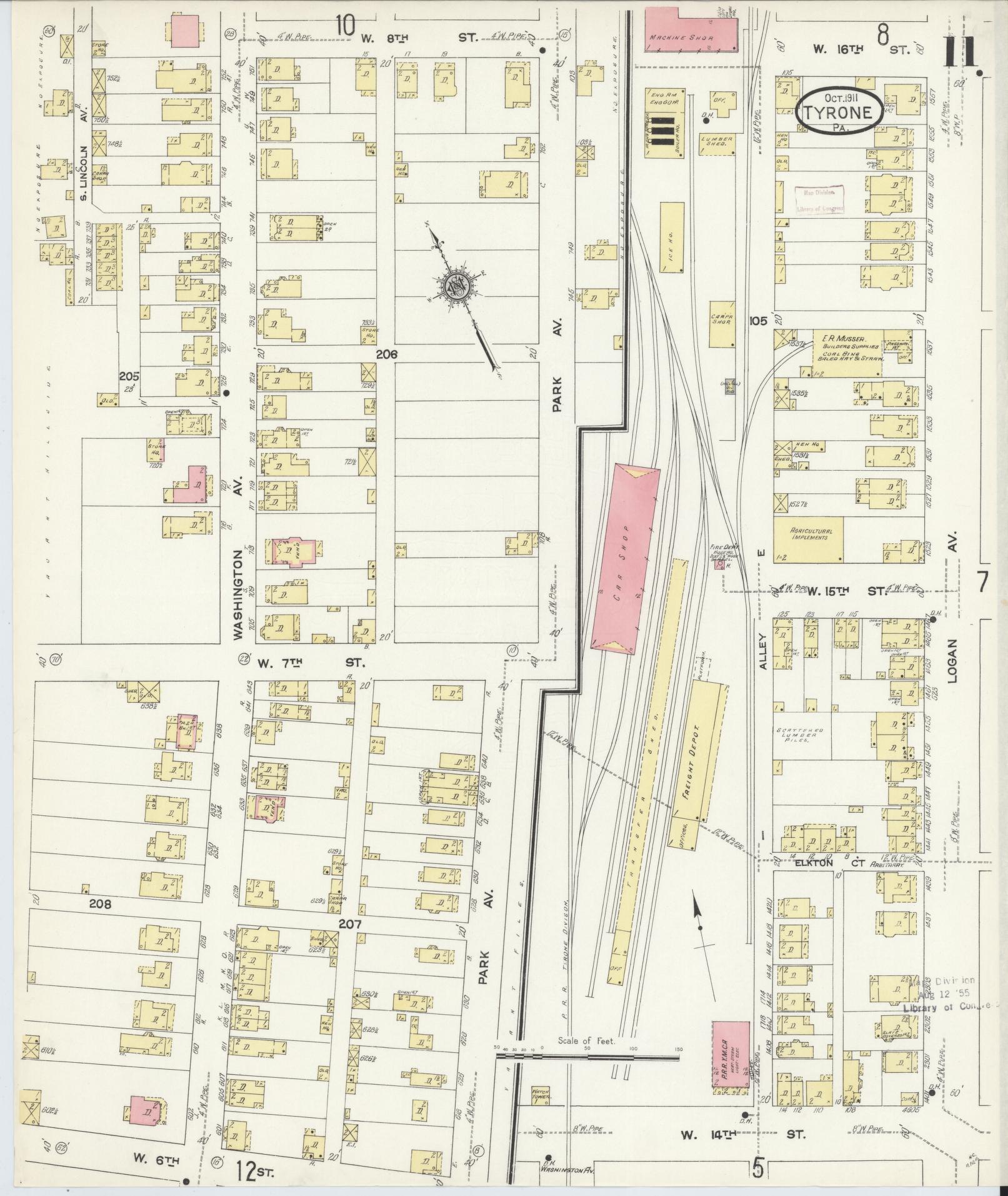 Sanborn Fire Insurance Map from Tyrone, Blair County, Pennsylvania (1911), Sheet #0011 - Complete Map Set gallery image, historic Sanborn map, vintage wall art, Pennsylvania Pennsylvania