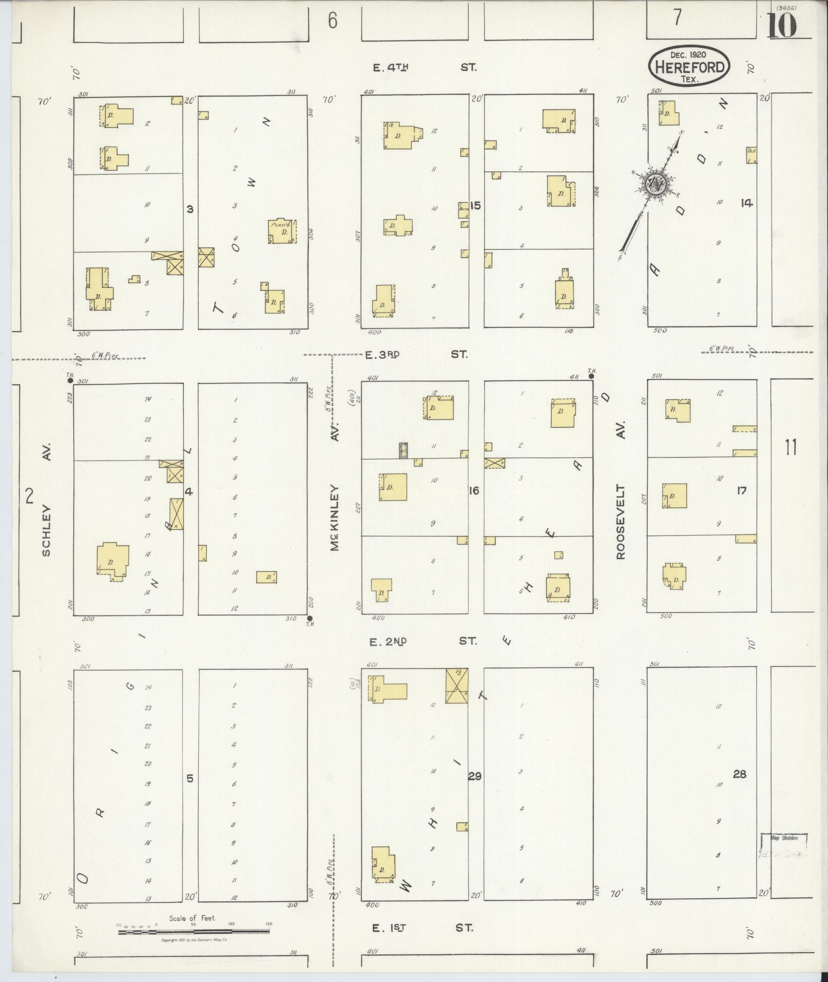 Sanborn Fire Insurance Map from Hereford, Deaf Smith County, Texas (1920), Sheet #0010 - Complete Map Set gallery image, historic Sanborn map, vintage wall art, Texas Texas
