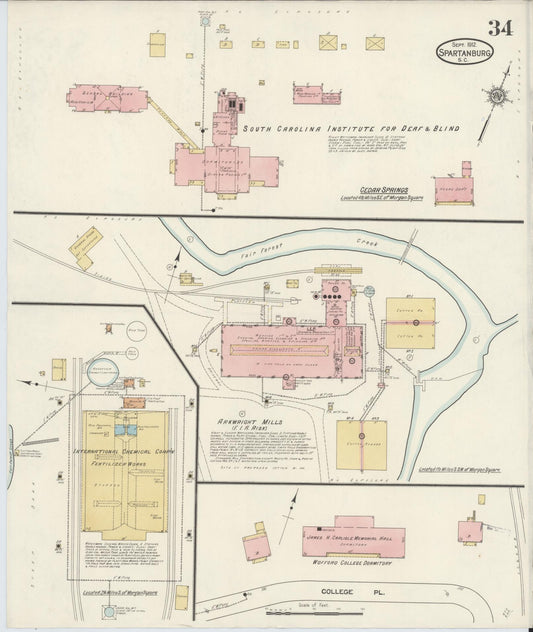 Sanborn Fire Insurance Map from Spartanburg, Spartanburg County, South Carolina (1912), Sheet #0034 - Historic Sanborn Fire Insurance Map Print, vintage old map wall art, antique decor, genealogy gift, South Carolina South Carolina map
