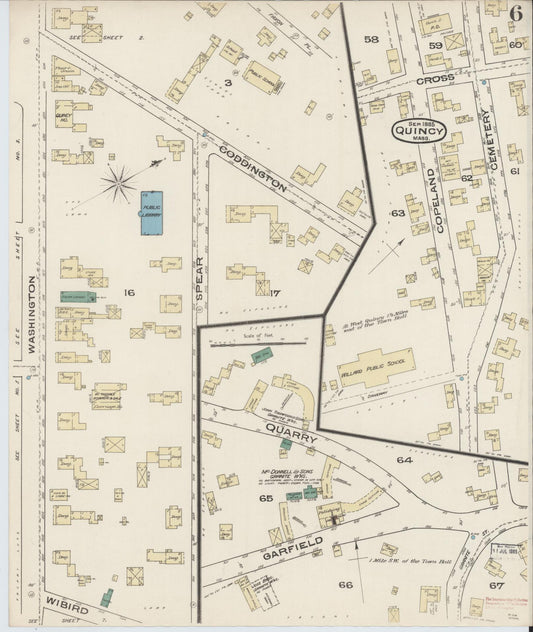 Sanborn Fire Insurance Map from Quincy, Norfolk County, Massachusetts (1885), Sheet #0006 - Historic Sanborn Fire Insurance Map Print, vintage old map wall art, antique decor, genealogy gift, Massachusetts Massachusetts map